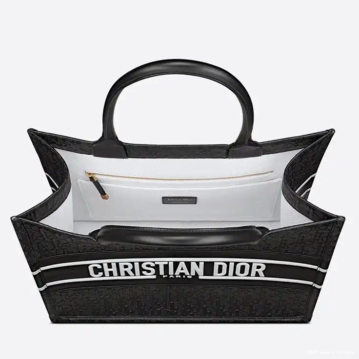 Cheap Embossed White Oblique Calfskin Dior Tote Book Black 0522 Luxury